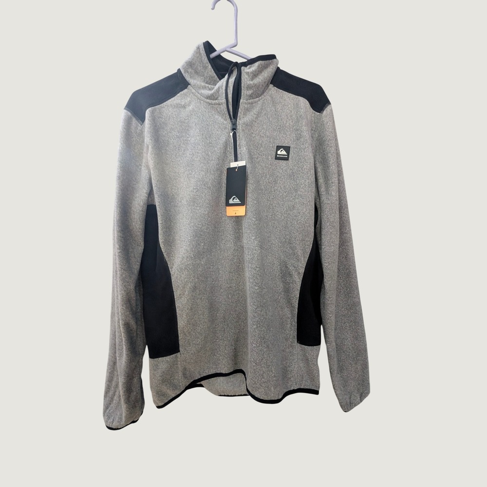 Quiksilver Aker HZ Fleece Mens Medium Grey Black Half Zip Pullover EQYFT04248